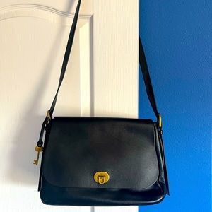 Black Harper Fossil Leather Crossbody